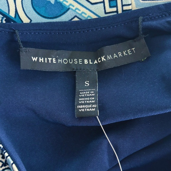 WHBM Reversible Scarf Print Sheath Dress Midi Navy Petrol Blue Size S - Picture 7 of 16